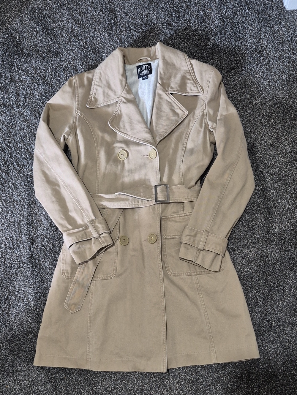 Roots Double-Breasted Trench Coat with Belt
